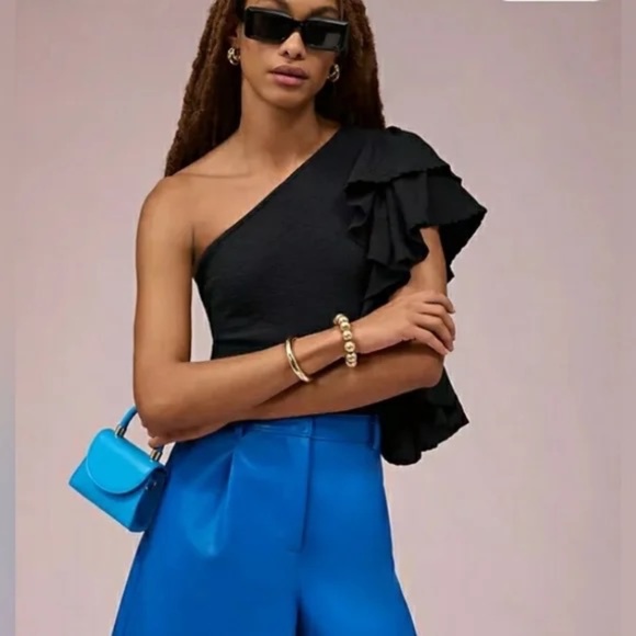 NWT Anthropologie One Shoulder Ruffle Tank XL - Picture 3 of 6